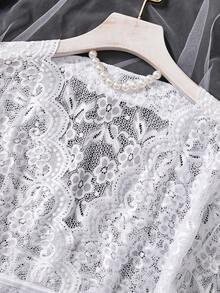 Plus Size 2 Pieces Lingerie Set For Women Sexy Deep V Allover Lace Bra And Panty High Waist Nightwear Clubwear - White - View 6