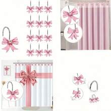 12pcs/Box Pink Bowknot Shower Curtain Hooks, Anti-Rust Curtain Hooks For Bathroom & Bedroom Decorationbathroom Decor Fall Decor Bathroom Accessories - Bow 3 - View 4