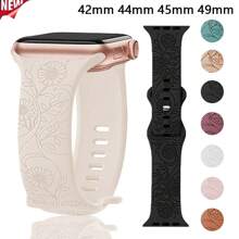 Silikon Armband mit Blumengravur kompatibel mit 44mm 42mm 41mm 40mm 45mm 49mm Series 9 8 7 SE 6 5 4, Ultra weich, langanhaltend, Modezubehör