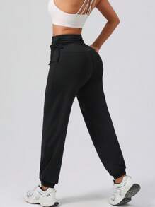 Pantalones deportivos casuales de cintura alta con cordón para mujer, pantalones rectos holgados para yoga, correr y fitness