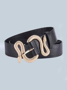 1pc Fashion Golden Snake Buckle PU Leather Belt, Unisex Suitable For Party Casual Daily Commute Holiday Accessory