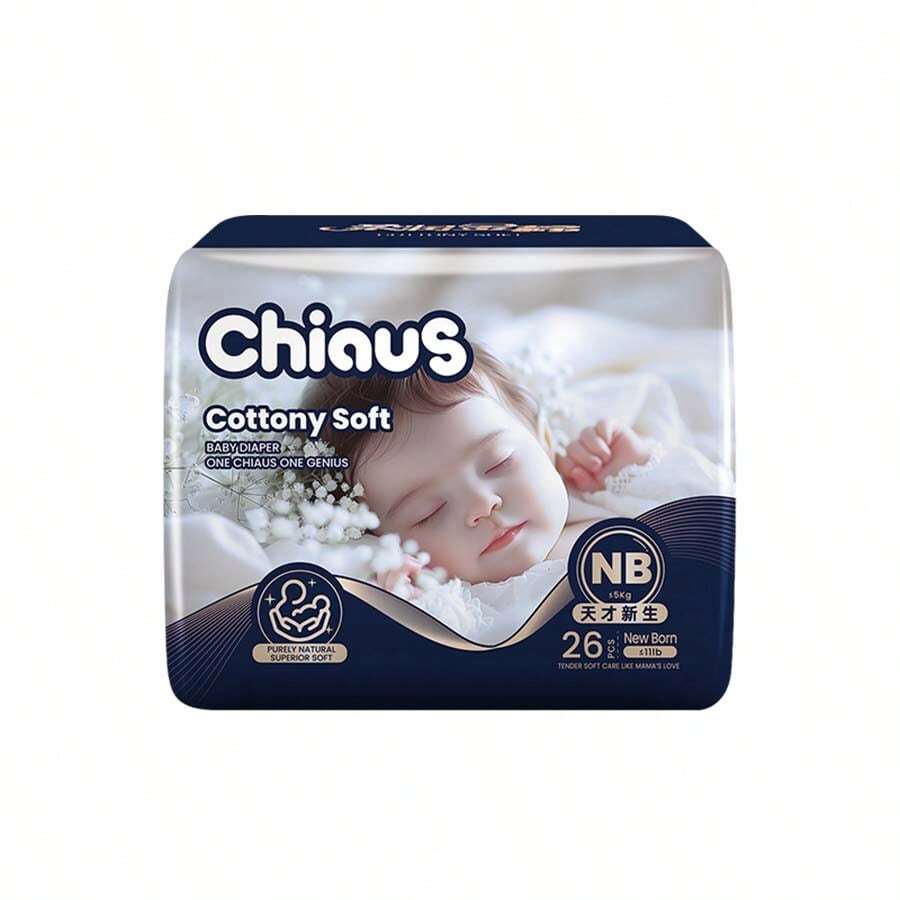 [1 Pack] Chiaus Export Platinum Disposable Baby Diapers, Breathable & Dry, NB/S/M Size, Suitable For Weight 0-19lbs, Suitable For Day & Night