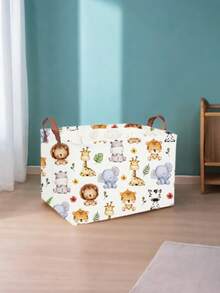 1pc Baby Room Canvas Foldable Clothes Storage Basket Cartoon Pattern With Handle Toy Box Storage Bucket Cute And Light, Suitable For Family Children's Baby Room Arrangement And Storage (Pattern Direction Random) - Multicolor - View 7