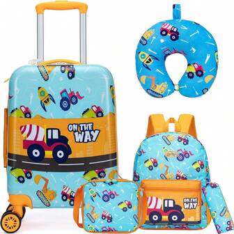 1 件吊坠/5 件可爱行李箱套装 5 件行李箱套装 16 英寸硬壳行李箱带万向轮女孩随身携带幼儿行李箱旅行滚轮行李箱随身行李箱航空认可