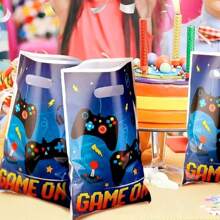 10pcs/30pcs/50pcs Game Controller Theme Gift Bags, Black & Blue Color, Game Player, Lightning, Game On, Star Pattern, Handle Bags, Party Favors, Birthday, Gaming Theme Celebration, Festival, Party Gift Packaging Bags