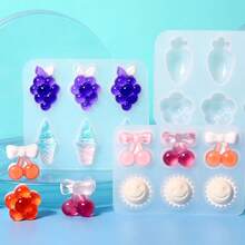 1 Set (5pcs) Resin Silicone Crystal Epoxy Mold Kit For DIY Handmade Flower, Fruit, Vegetable Pendant Decorations - Sunflower, Cherry Blossom, Banana Flower, Grape Ice Cream, Eggplant Chili, Carrot Flower - Creative Jewelry Craft Gifts - White - View 4