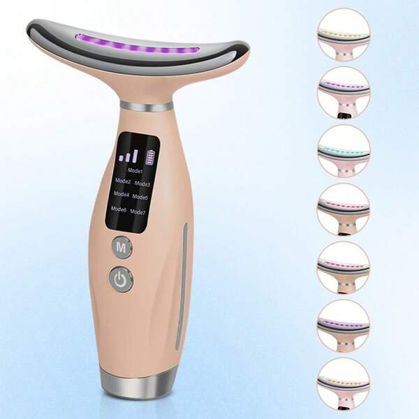 Neck Face Massager, 7-In-1 Portable Facial Massager For Enhanced Face, Neck And Shoulder Care With Vibrating And Warming Function,White