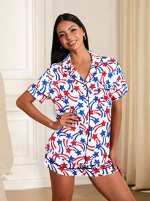 Independence Day Pajamas Set, Women's Casual Home Wear 2-Piece Set.