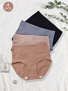 4 Peças Calcinhas Femininas de Cintura Alta Simples, Calcinha Modeladora Básica Simples de Algodão Puro Plus Size, Calcinha Confortável Macia e Sem Costura