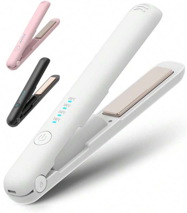 Hair Iron, Cordless, Straightening Iron, Mini, Small, Portable, Dual-Use, USB Rechargeable, Hair Iron, 2-Way, Curling, Hair Iron For Bangs, Lock To Prevent Accidental Start-Up, Can Be Set To 140/160/180/200 Degrees, Unisex, For Home/Travel/Business Trip/Commuting
