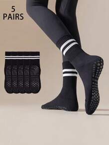 3/4/5 Pairs Women's Fashion Non-Slip Breathable Sports & Yoga Socks, Suitable For Indoor Fitness, Dancing, Yoga