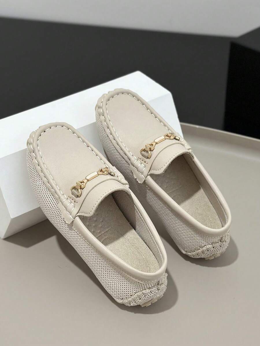 Kids Business Casual Loafers, 2025 New Knitted Breathable Lightweight Fashion Moccasins - Beige - View 1