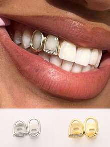 THATBOY 1 pieza Joyería para dientes de mujer estilo Hip Hop, base de cobre con micro-incrustaciones de circonita, decoración de dientes huecos de color dorado para festival de música, fiesta de Halloween y regalo de estilo punk
