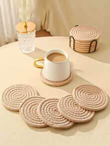8pcs Table Mats, Cup Coasters, Brown Individual Table Mats, Handwoven Insulating Mats, Coasters, Plates And Pots Mats - Multicolor - View 2