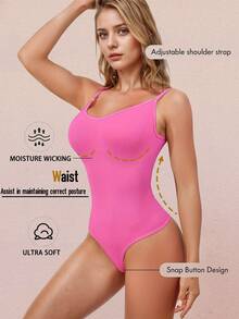 1 pieza Ropa interior moldeadora rosa para mujer con tanga, body ligero con tirantes ajustables para actividades, que levanta el trasero, da forma a la cintura, estiliza la figura, para yoga y fitness - Rosa - Ver 3
