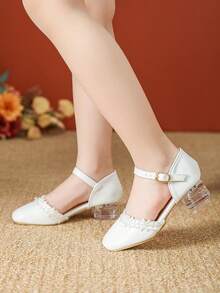 时尚童鞋 - 女童白色高跟凉鞋，儿童夏季凉鞋 - 白色 - 查看 3