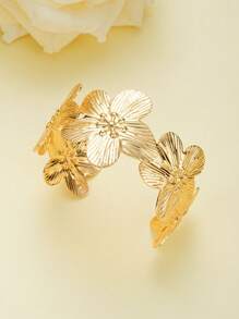 1 peça/conjunto de pulseira aberta com estampa de flores transfronteiriças, cor dourada, dia dos namorados, mãe, dia das mães, presente