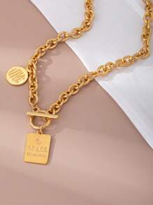1pc Chic Square Pendant Necklace, Elegant Minimalist Chain Necklace For Women