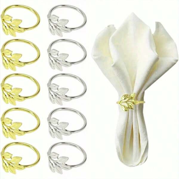 Wholesale Wedding Table Decorations: 100pcs/48pcs/20pcs/12pcs/6pcs/1pc Gold And Silver Leaf Napkin Rings