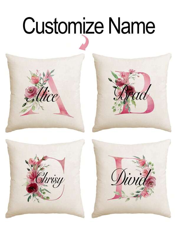 1 pieza Funda de almohada personalizada con estampado floral colorido con nombre, adecuada para adultos y jóvenes, artículo de decoración del hogar de moda, regalo para padres, amigos y familiares en cumpleaños, Día de la Madre, San Valentín, Acción de Gracias, Textil para el hogar, ambiente navideño en el hogar, renovación otoñal del hogar, decoración de otoño