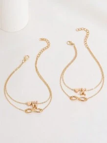 1 peça de tornozeleira minimalista versátil com coração, letra e símbolo do infinito decorada com camada dupla, estilo casual novo, adequada para uso diário feminino, festa, namoro, presente
