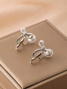 1 Pair Fashion Bowknot Clip On Earrings For Women, Elegant Clamp Earrings Suitable For Daily Wear, Gift For Ladies