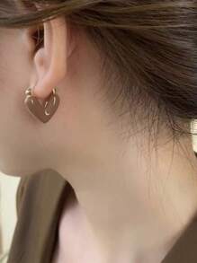 1 Pair European & American Fashion Elegant Design Maillard Heart-Shaped Eardrop Earrings For Women