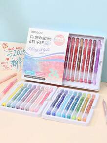 24-Color Flash Special Effect Painting Brush, 1.0mm Bullet, Large-Capacity Marking Painting Brush, Highly Attractive Stackable Color Visible Ink Level - Suitable For Paper Jams, Diaries, Paintings, Markings, Coloring, Art Projects Back To School