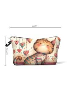 Retro Cat Pattern Carry On Bag, Zipper Lightweight Makeup Pouch, Versatile Cosmetic Bag, Polyester Cosmetic Bag For Women, Cute Bee Flower Dwarf Gnome Pattern, Large Capacity Multi-Function Makeup Pouch - Multicolor - View 4