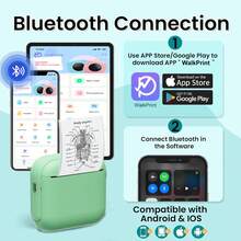 Reletech X6迷你热敏打印机，便携式无墨无线蓝牙200DPI口袋照片打印机，适用于日记本、笔记本、便签、贴纸制作