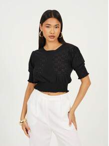 brave soul Broderie Top With Three Quarter Sleeve - 黑色 - 查看 3