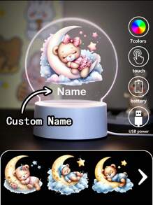 1 szt. Spersonalizowana nazwa z kreskówkowym misiem śpiącym na księżycu. Kreatywny prezent. Iluzja światła 3D. Lampka nocna LED. Ciepłe światło. Prezent urodzinowy. Prezent świąteczny. Dekoracja. Lampka nocna na biurko. Spersonalizowane prezenty. Wystrój pokoju. Wystrój domu. Wystrój jesienny. Dekoracje świąteczne. Zabawki. Spersonalizowane rękodzieło. Szykowna jesień. Dom i styl życia. Świąteczna atmosfera w domu. Jesienne odświeżenie domu. Dekoracje świąteczne. Harmonia w domu.