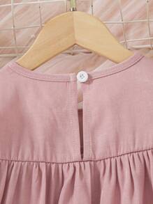 Young Girls Colorful 3D Floral Puff Sleeve Ruched Denim Effect Dress