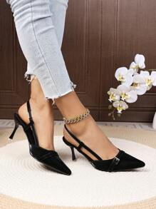 Women's Black High Heel Shoes,Peep Toe Kitten Heel Party Pumps, 2.75" Formal Wedding Shoes With Strap Buckle Design And Back Zipper