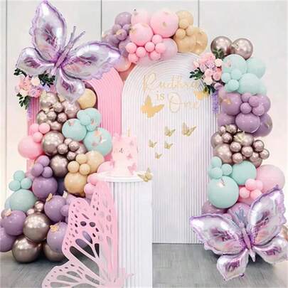 148 Peças Conjunto de Guirlanda de Balões de Borboleta, Inclui Balões de Látex Lilás Claro, Rosa Claro e Dourado, Adequado para Chá de Bebê de Meninos, Meninas, Crianças, Revelação de Gênero, Casamento, Decoração de Festa de Aniversário
