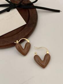 1 Pair European & American Fashion Elegant Design Maillard Heart-Shaped Eardrop Earrings For Women