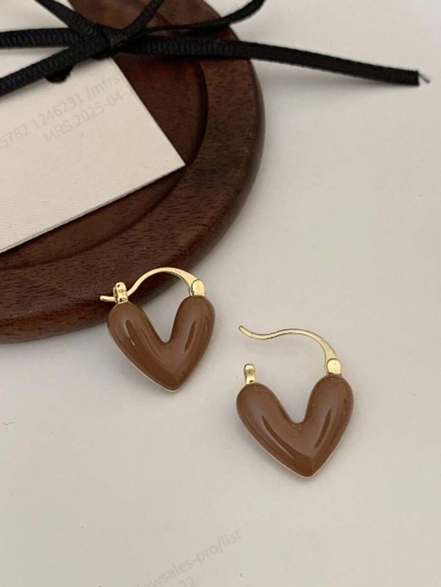 1 Pair European & American Fashion Elegant Design Maillard Heart-Shaped Eardrop Earrings For Women