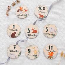 Tarjetas de hitos de crecimiento con diseño de animales forestales al estilo INS, props de foto de papel para bebés recién nacidos de 0 a 12 meses - Multicolor - Ver 3
