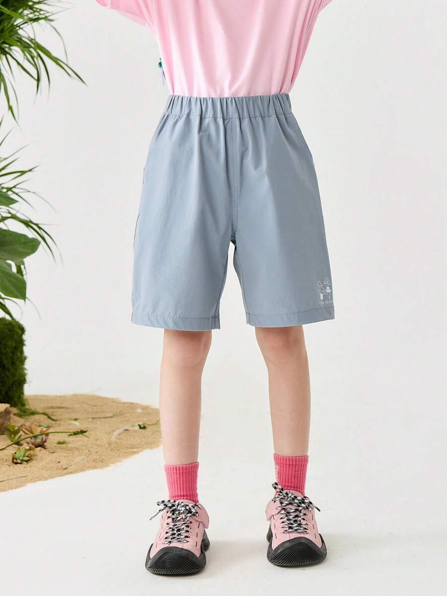 mini bala Boys' And Girls' Cool Feeling Four-Way Stretch Shorts Summer Breathable Shorts - Gray Blue - View 1