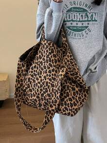 豹纹帆布通勤休闲风格女包，时尚休闲百搭手提大容量单肩妈咪包斜挎包，适合外出约会逛街日常搭配送礼办公 - 彩色 - 查看 5