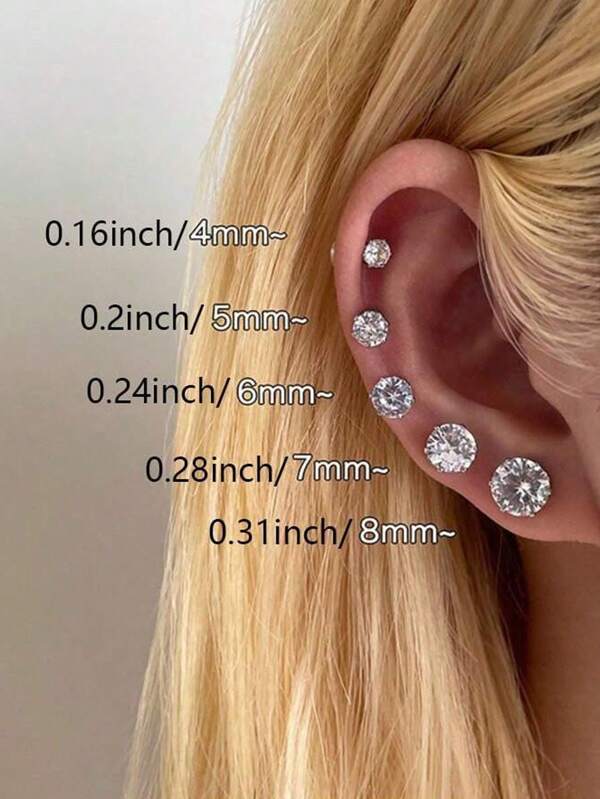 5pcs Shiny Magnetic Earrings In Different Sizes Stainless Steel Shiny Zirconia Decorative Non-Piercing Jewelry Men's And Women's Magnetic Earrings Jewelry - The Perfect Gift