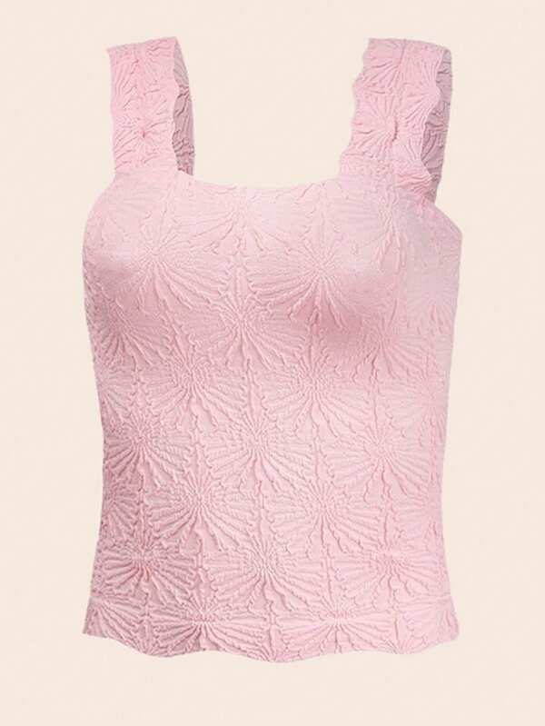 Damen Blume Muster Strick Crop Top, sexy quadratischer Ausschnitt breiter Trägertop, weich und vielseitig für Lässig Layering, ärmelloses anliegendes Basic Yoga Activewear, Sommertops, Sommeroutfits für Damen