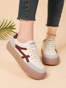 White Flat Comfortable Tennis Sneakers For Girl, Girl Sports Shoes Flat Light Breathable Shoes For Young Ladies, Spring/Summer - Red - View 3