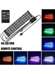1set/4pcs Car Interior Atmosphere LED Lights With Sound Control And Remote Control, Multicolor, Music Rhythm Decoration Light For Car Footwell Customization