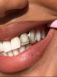 THATBOY 1 pieza Joyería para dientes de mujer estilo Hip Hop, base de cobre con micro-incrustaciones de circonita, decoración de dientes huecos de color dorado para festival de música, fiesta de Halloween y regalo de estilo punk