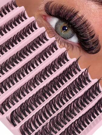 200 stuks 40D wimperextensionskit, wispelturige wimperclusterkit, natuurlijke C-krul, pluizige cluster, enkele wimperset met basis, wimpercluster, waterdichte hecht- en afdichtingspincet, doe-het-zelf thuis