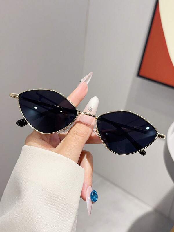 1 pieza Gafas de metal con marco geométrico unisex, versátiles y de alta gama, ligeras y cómodas para uso casual diario, de mujer con forma geométrica