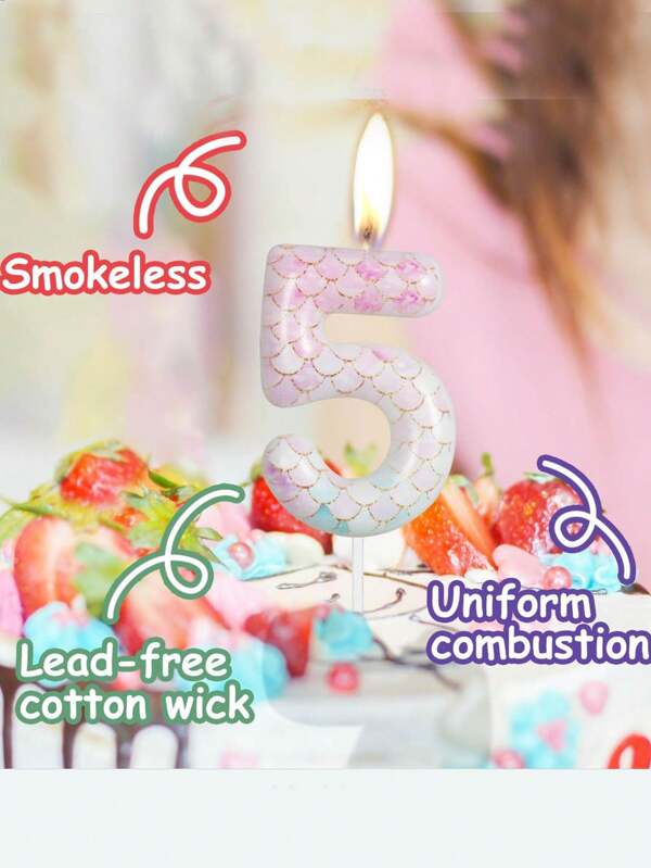 Velas con dígitos del 0 al 9 con temática de escamas de sirena, adecuado para cumpleaños de niñas, aniversarios, decoraciones de pasteles de fiesta, color rosa claro