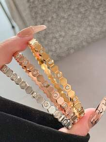 1 pièce Bracelet de taille en acier inoxydable mode simple polyvalent élégant de luxe serti de strass, cadeau délicat pour femmes, bijou de valeur pour un port quotidien