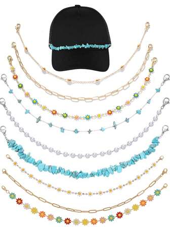3pcs/Set Bohemian Style Baseball Cap Hat Pendant Set - Hat Chain, Metal Chain, Used For Hat Decoration, Truck Hat Chain Accessories, DIY Mesh Baseball Cap